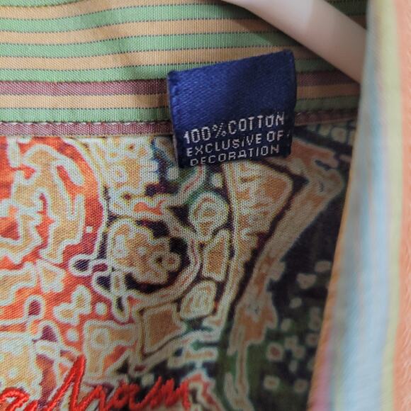 Robert Graham green pink striped button up shirt Size Large long sleeve Dopamine - Picture 9 of 11